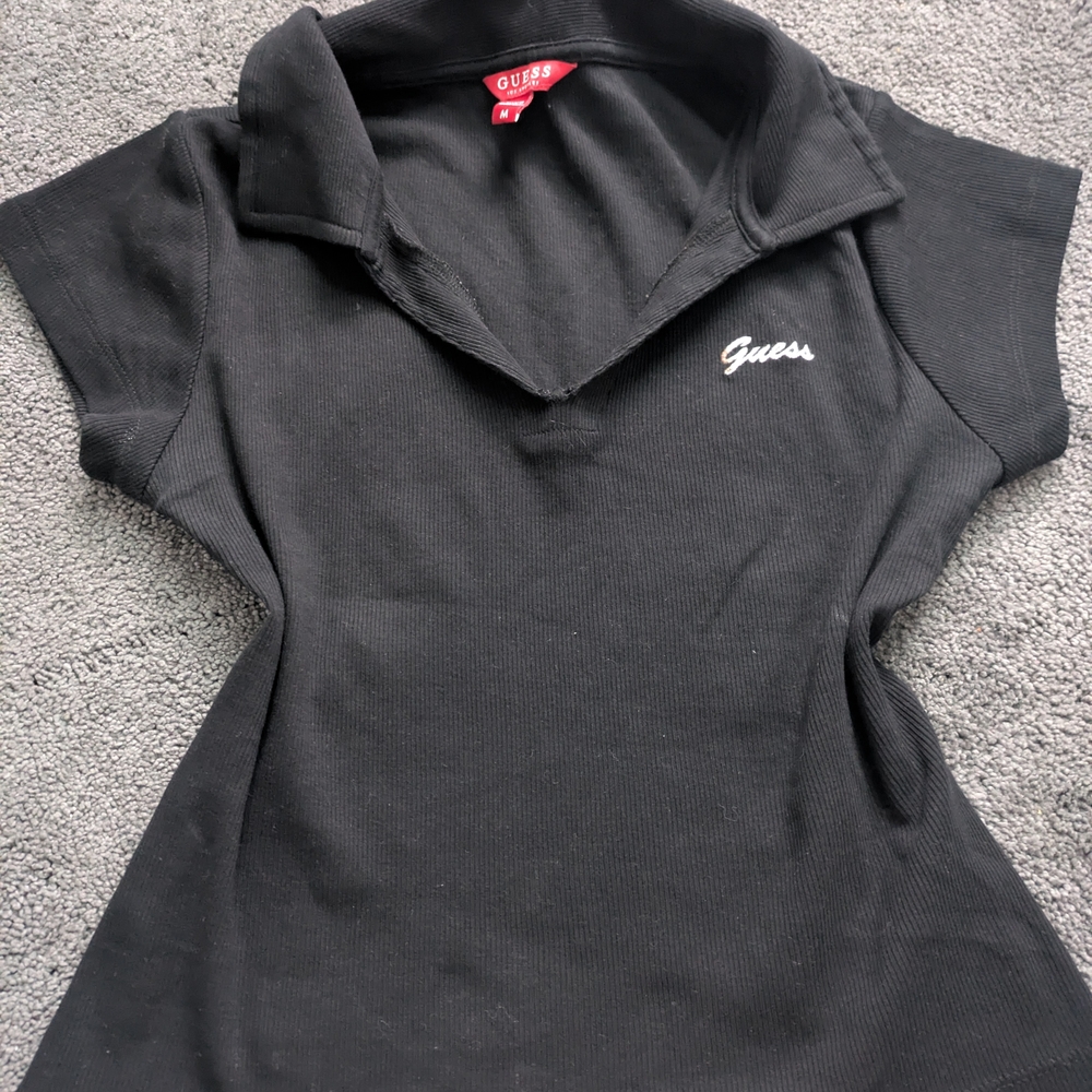 Guess Women's Black Collared Polo Top